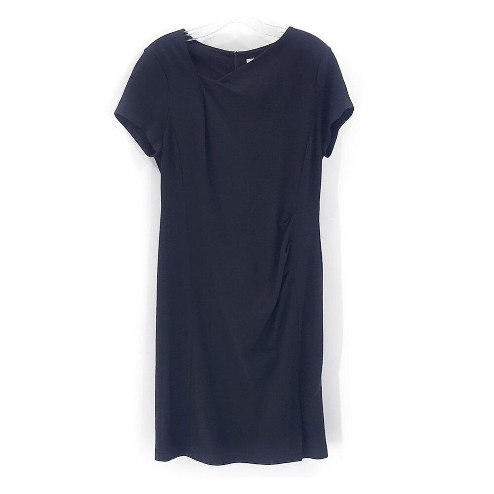 LK BENNETT‎ Sheath Dress Black Short Sleeve Draped Ruched Stretch